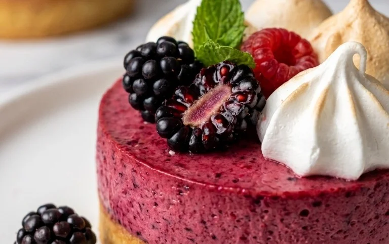 Brombeer Mousse Törtchen mit Baiserhaube